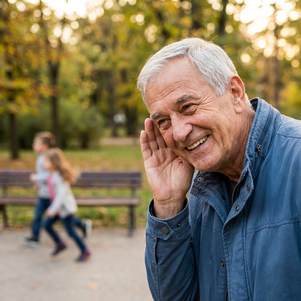 Happy senior hearing clearly